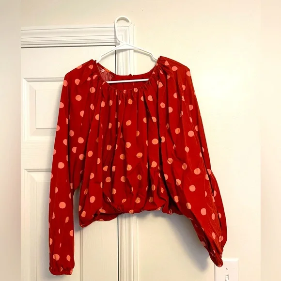 Anthropologie Polka Dot Elastic waist and balloon sleeve top - Picture 1 of 4
